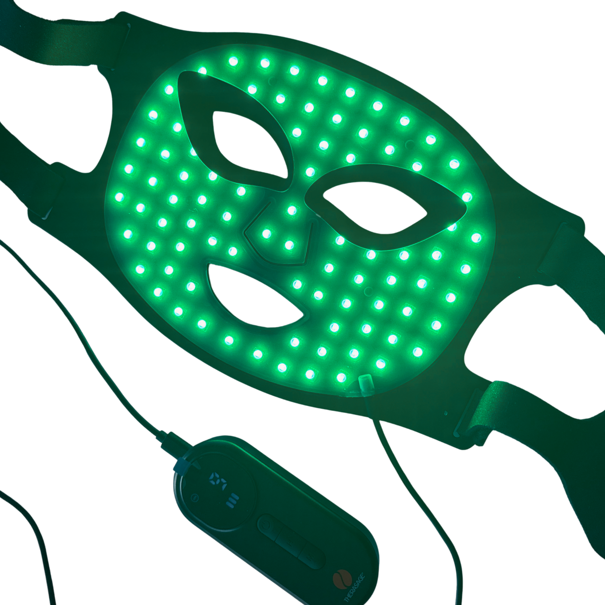 TheraGlow Mask2Go face mask glowing green