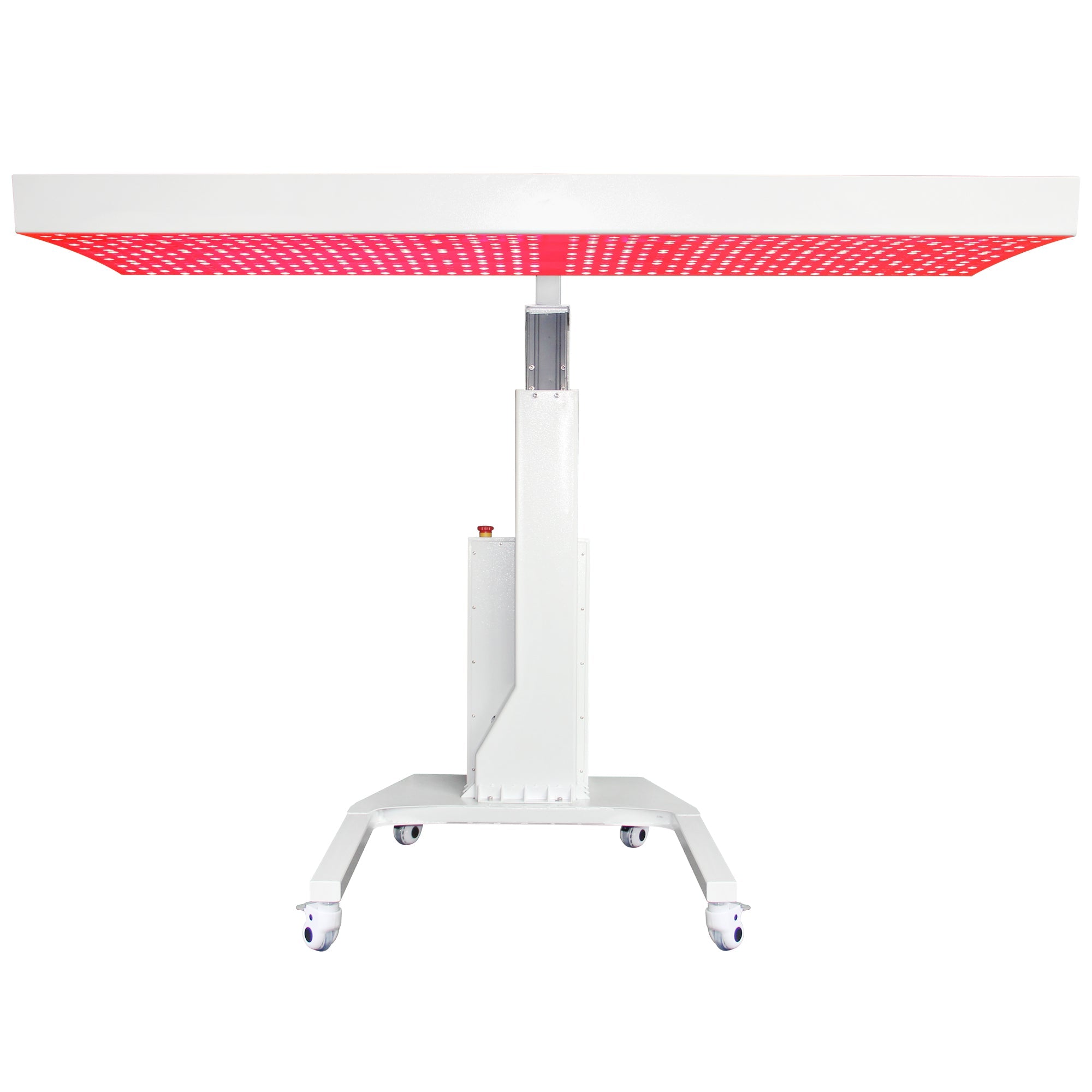 Front view of the BioLight Adapt System panel level on its wheeled stand, LEDs glowing red