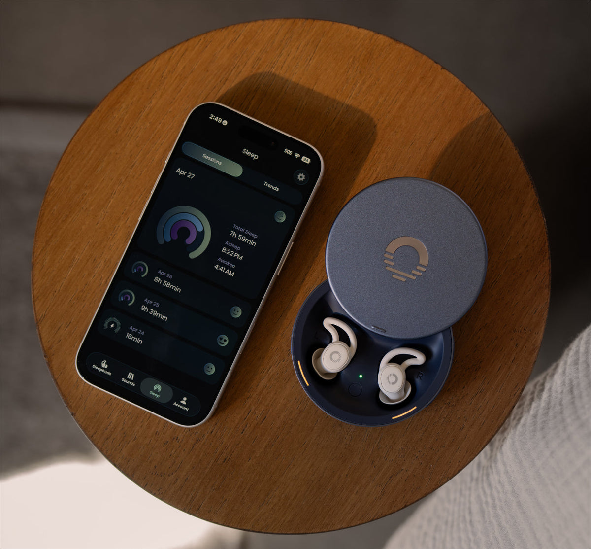 Ozlo app beside the Sleepbuds 2 Smart Case