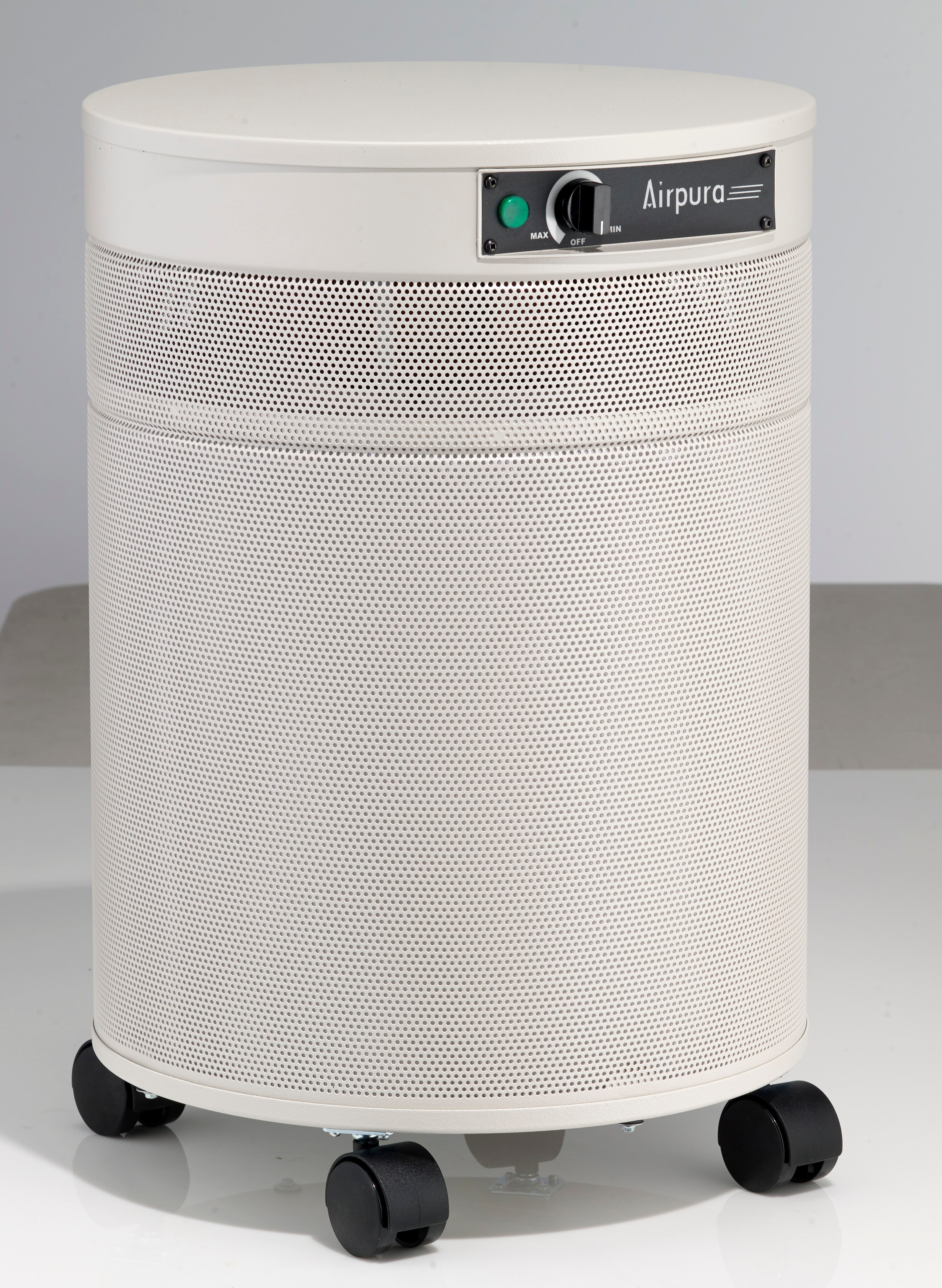 Airpura 600 series air purifier, cream finish, side view