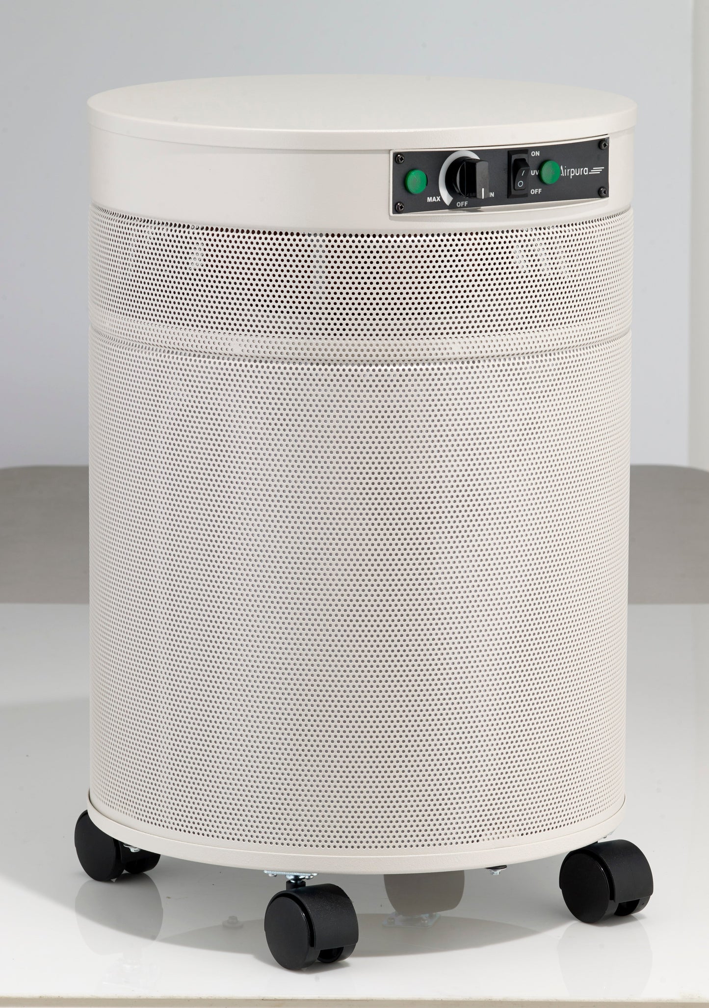 Airpura Microorganisms UV air purifier, cream finish, side view
