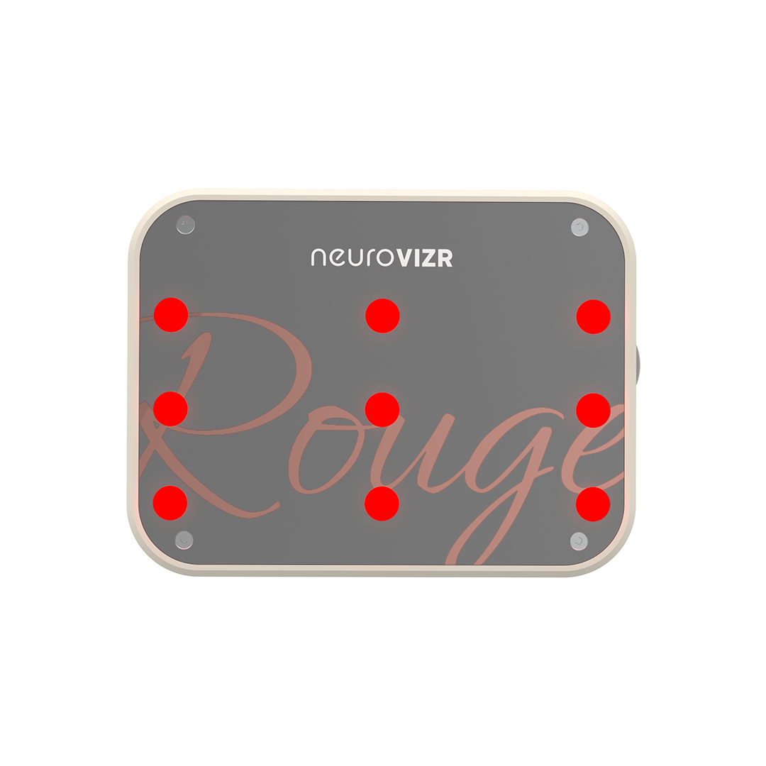 NeuroVIZR Rouge light panel front view with red LEDs lit