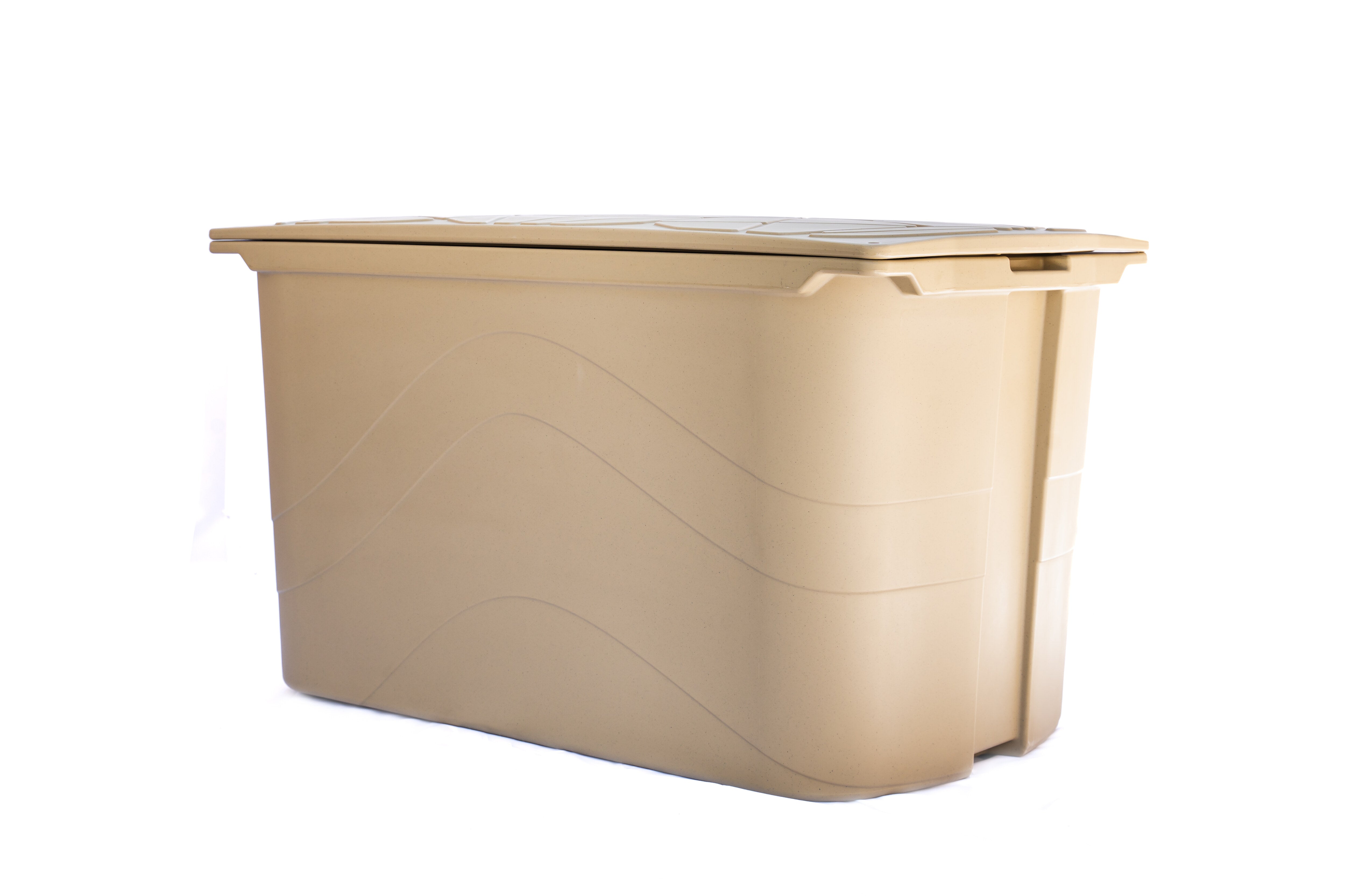 Frozin 400 Cold Plunge Tub in Tan with its insulated lid on #Color_Tan