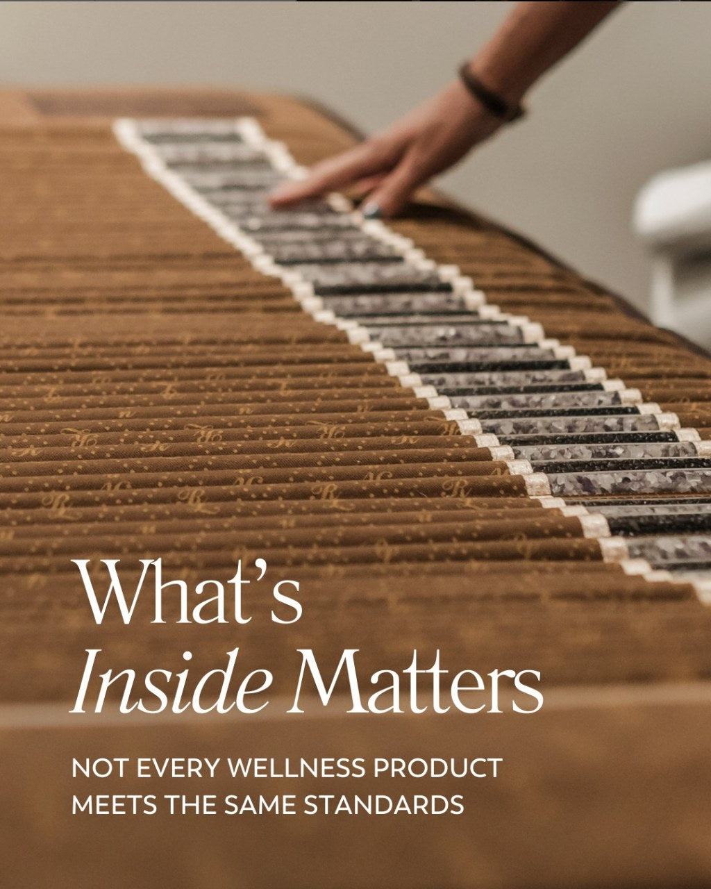 BioMat Pro crystal channels under a hand, What's Inside Matters