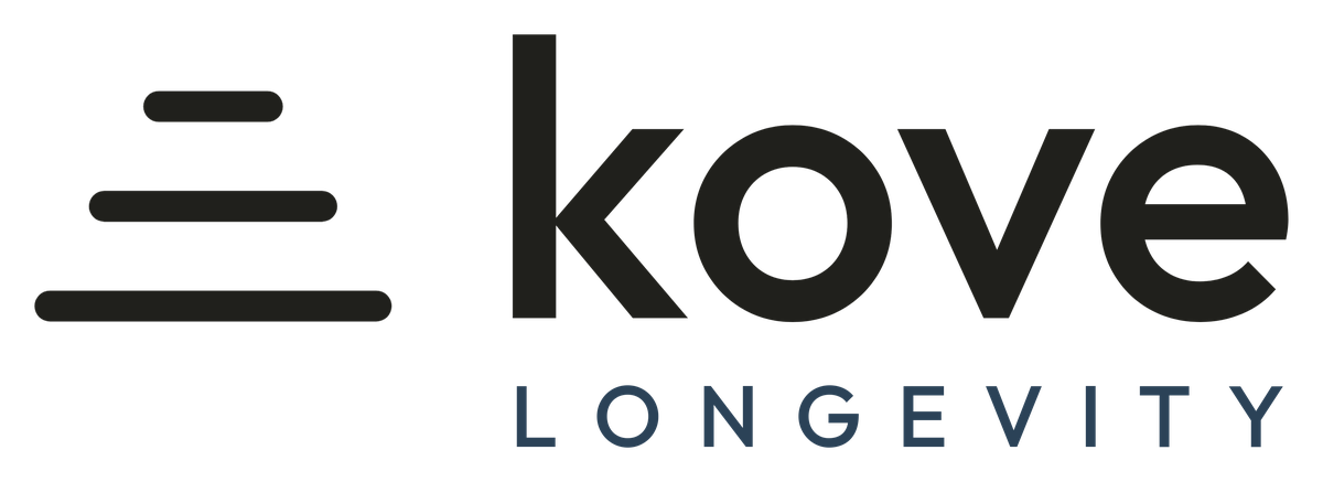 Kove Longevity header logo, ink with navy descriptor