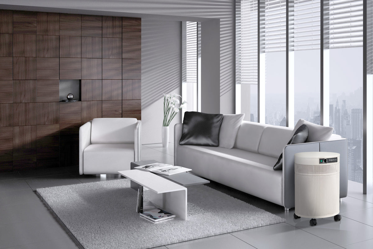 Airpura Formaldehyde F600 air purifier in a modern living room by the window