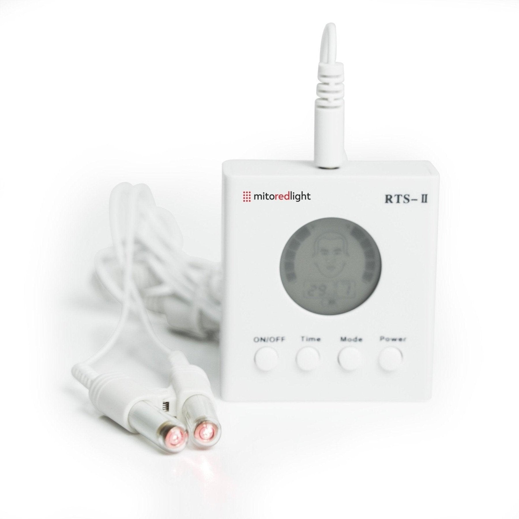 MitoMIND RTS-II front view, applicator tips glowing red