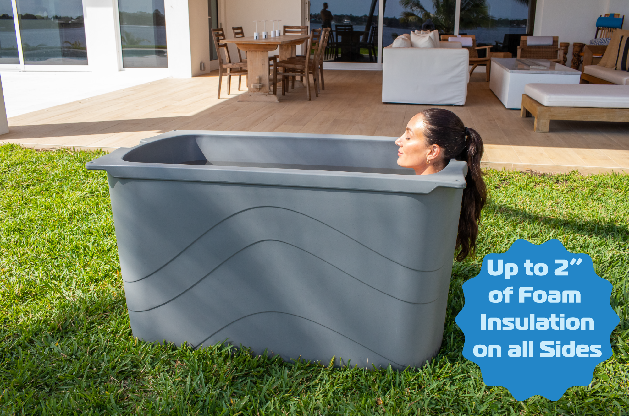 Frozin 400 grey granite tub side view, 2 inch foam insulation callout #Color_Grey Granite