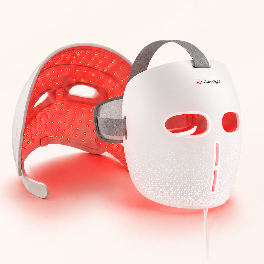FDA cleared LED red light therapy face mask with 1,064 LEDs shown from the front
