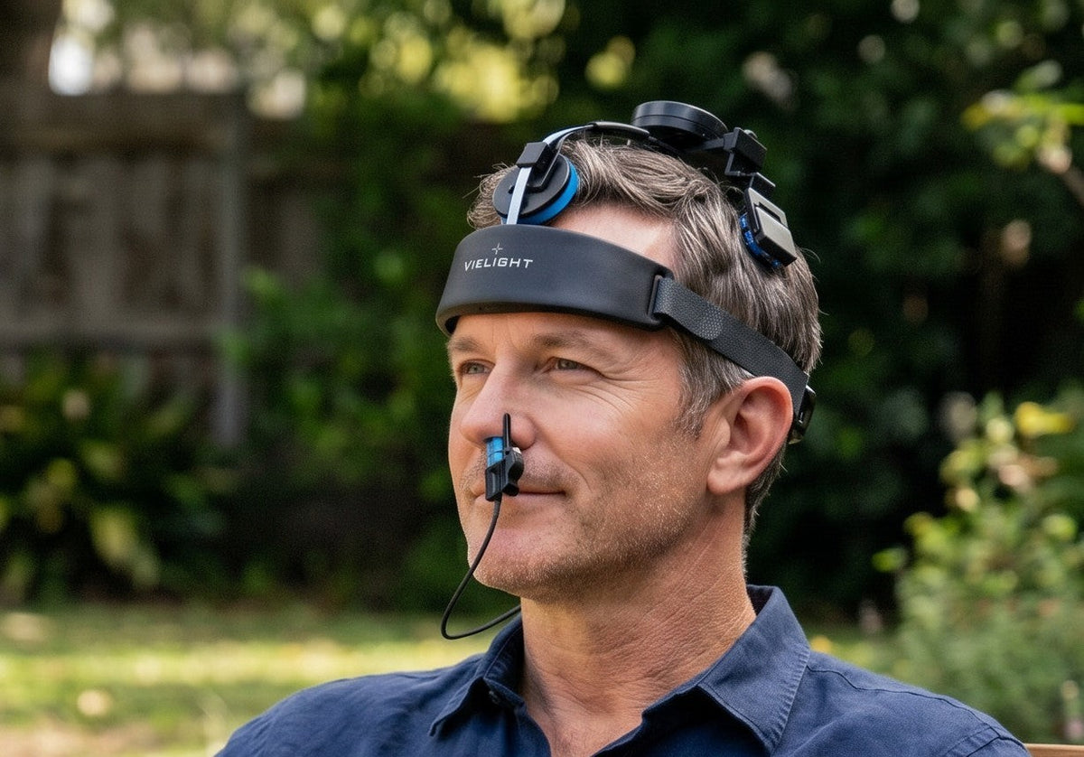 Vielight Neuro Gamma 4 in use during a seated session outdoors
