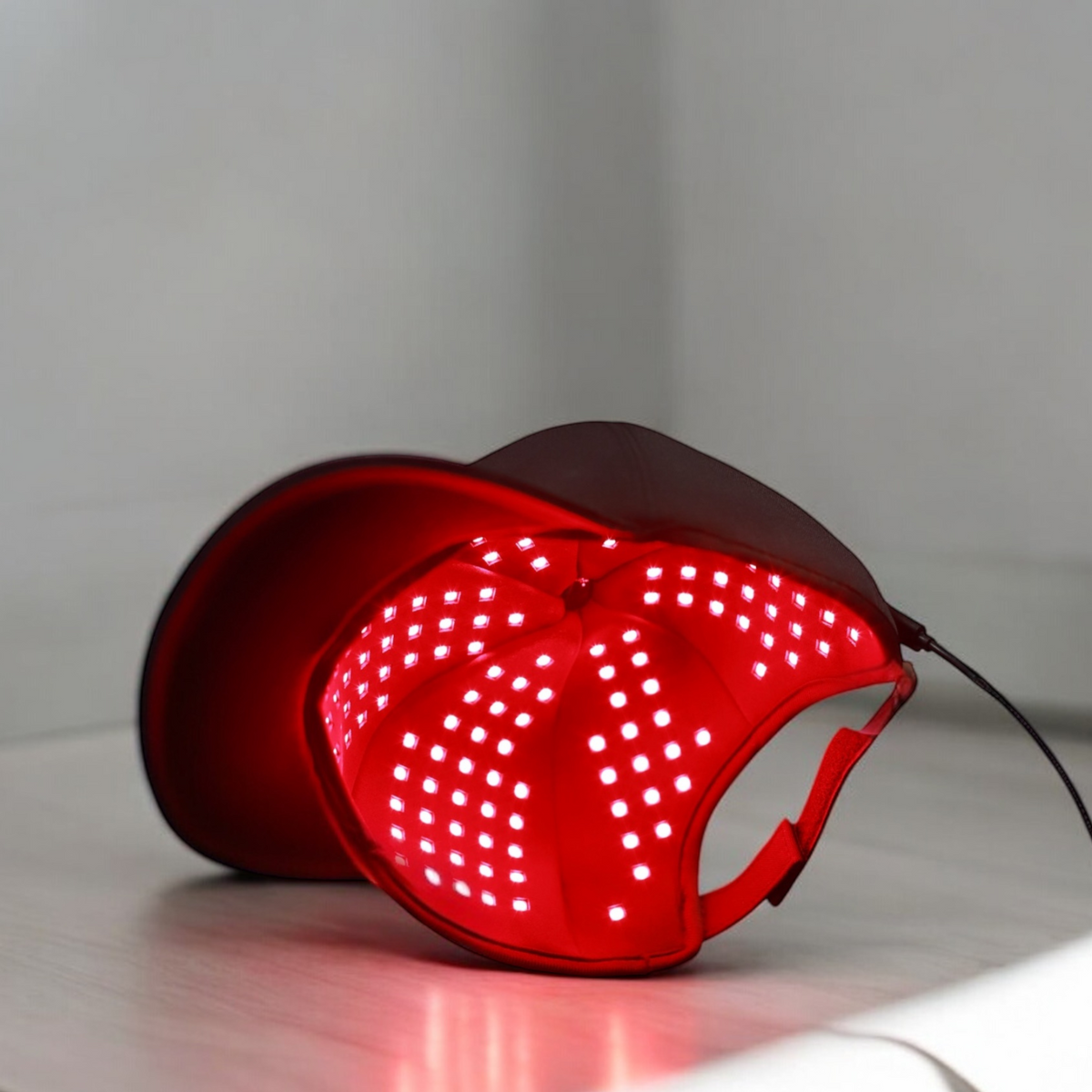 Inside of the TheraCap showing the red LED lining
