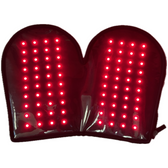 TheraGlove opened flat with rows of red LEDs lit on both inner panels