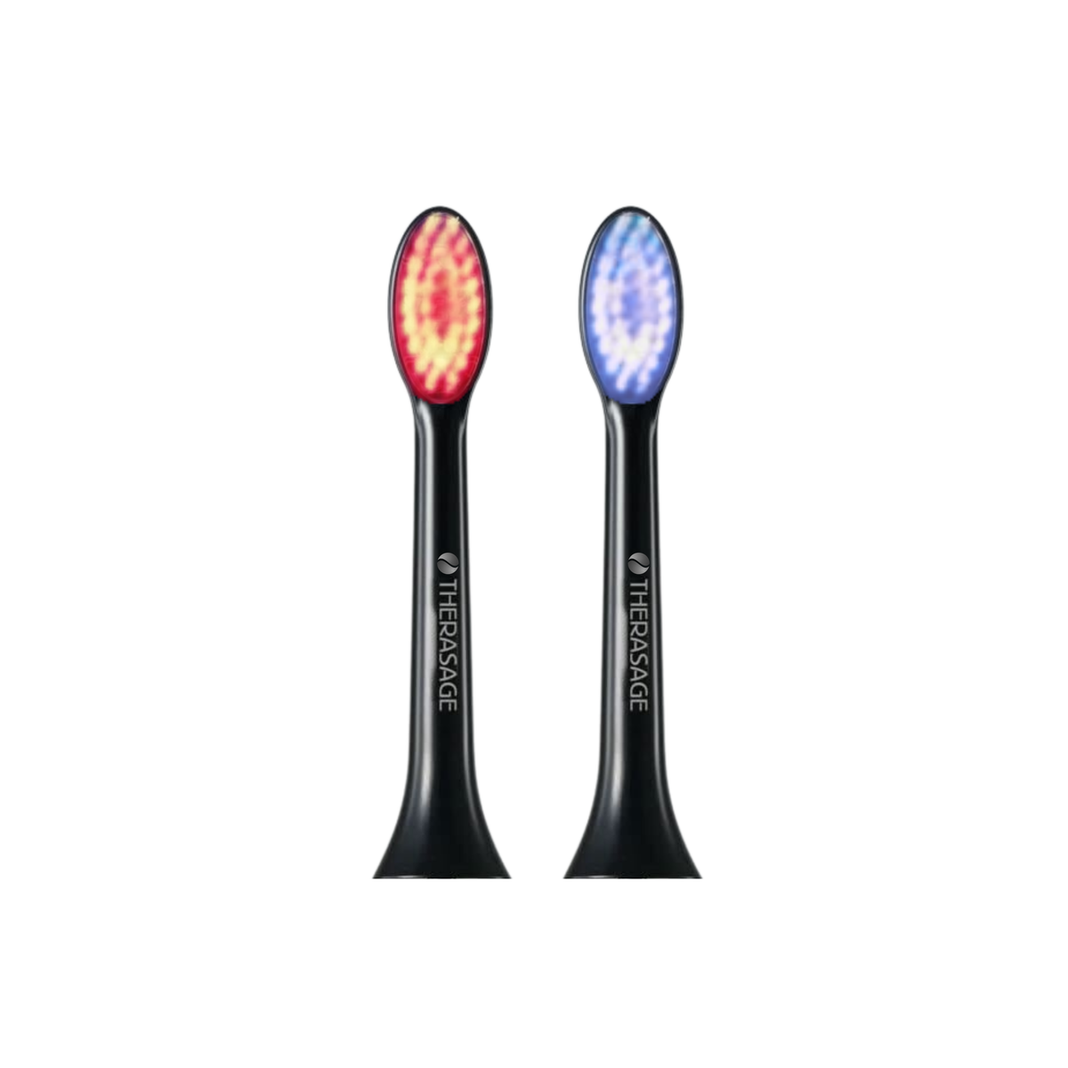 Black TheraSmile mixed pack, one red light and one blue light brush head
