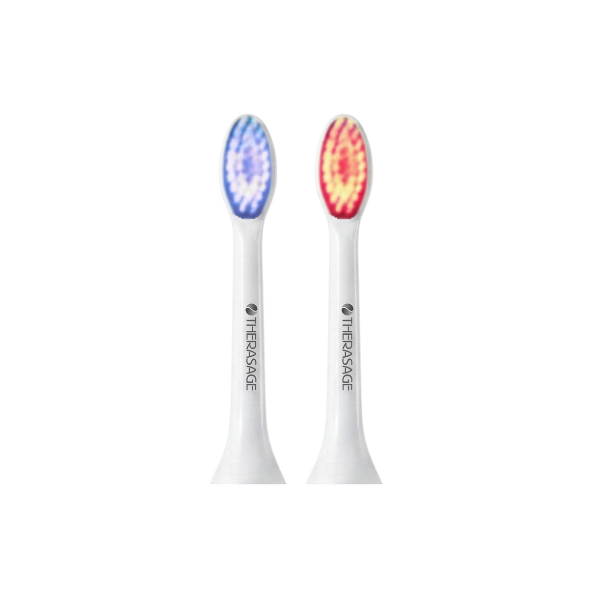 White TheraSmile mixed pack, one blue light and one red light brush head