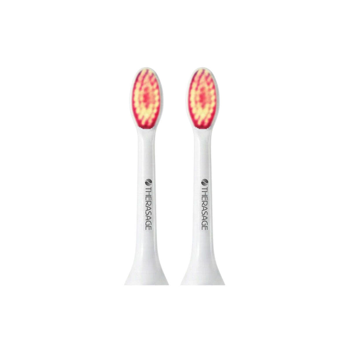 Two white TheraSmile replacement brush heads with red light