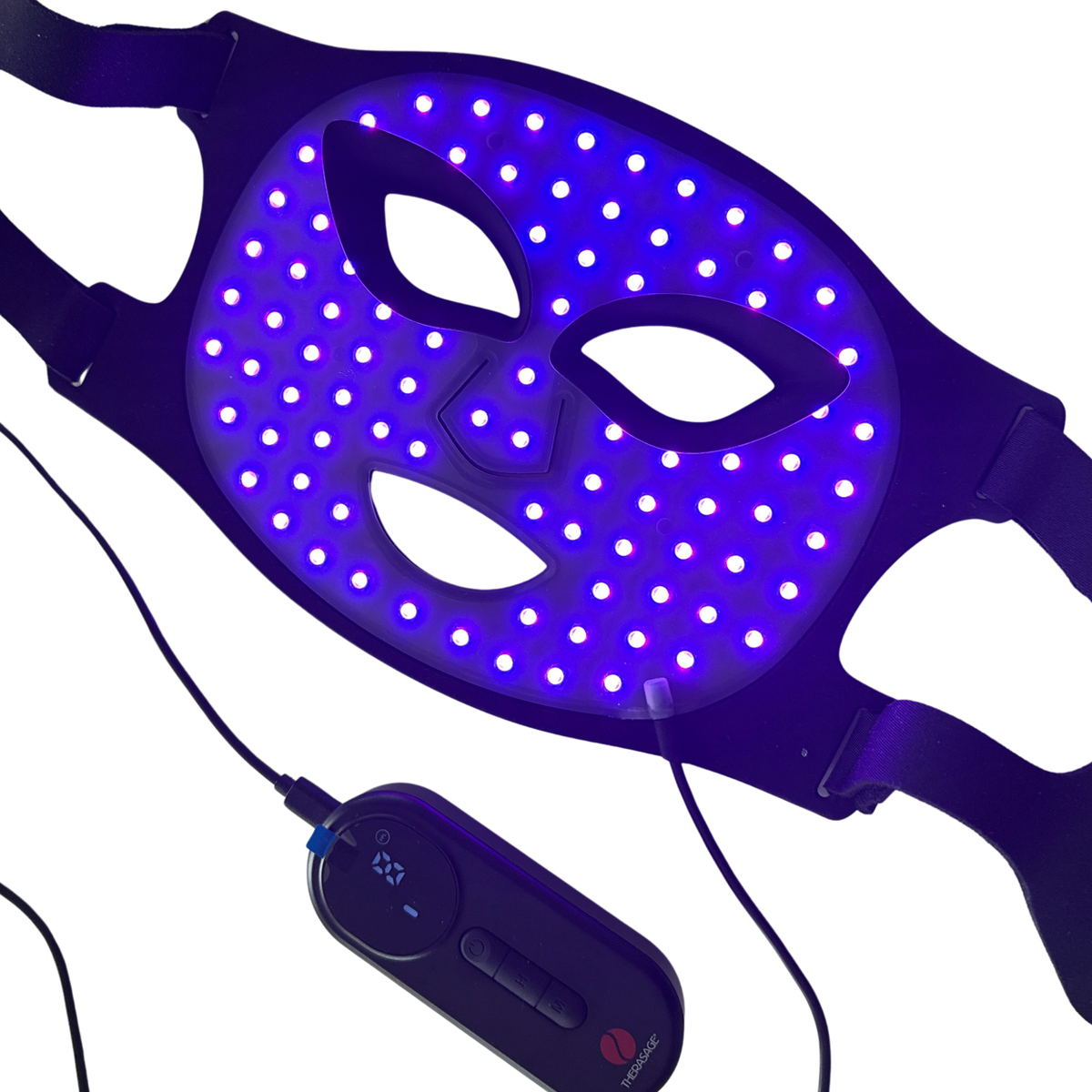 TheraGlow Mask2Go face mask glowing purple