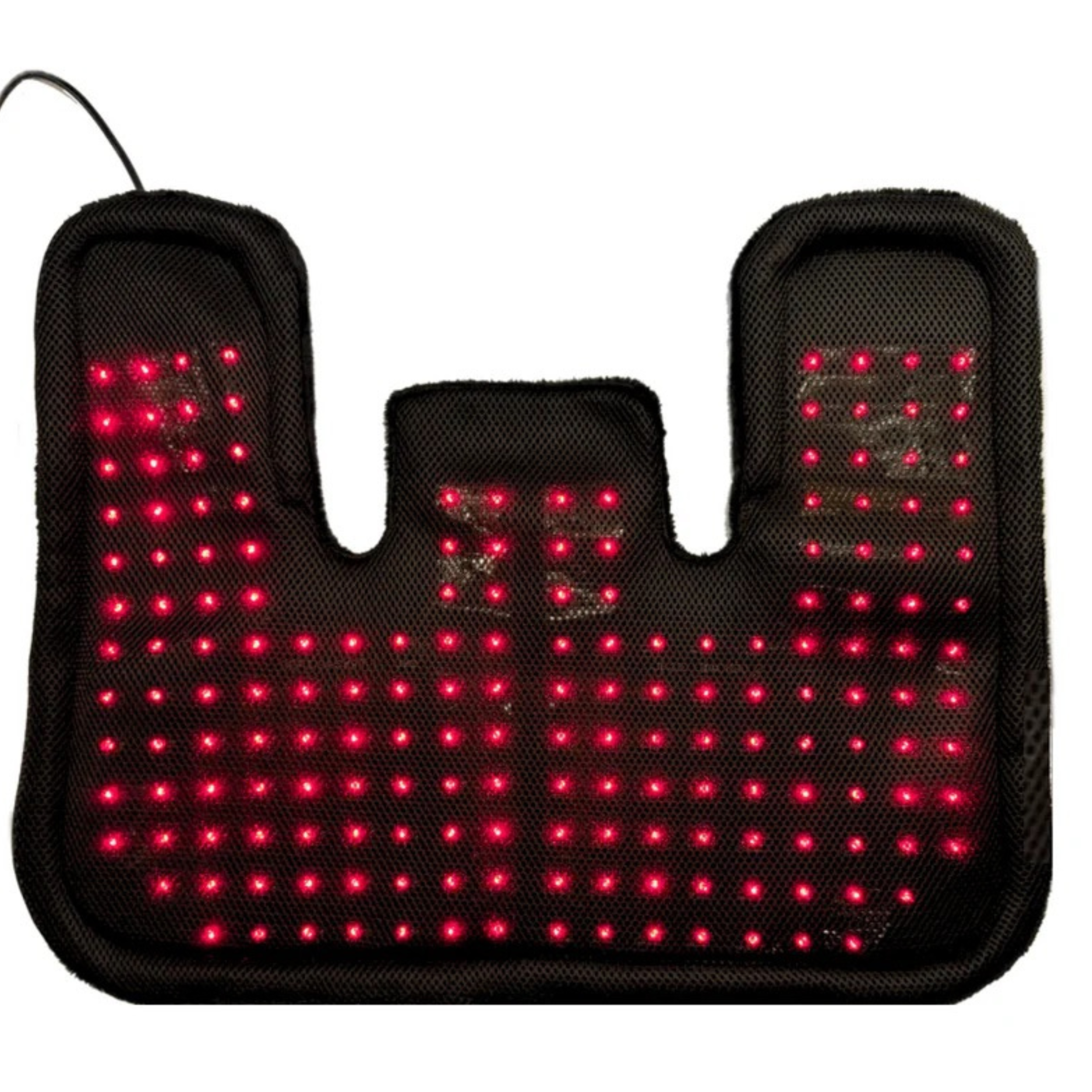 TheraPerfect Pad laid flat, red and near infrared LED array lit