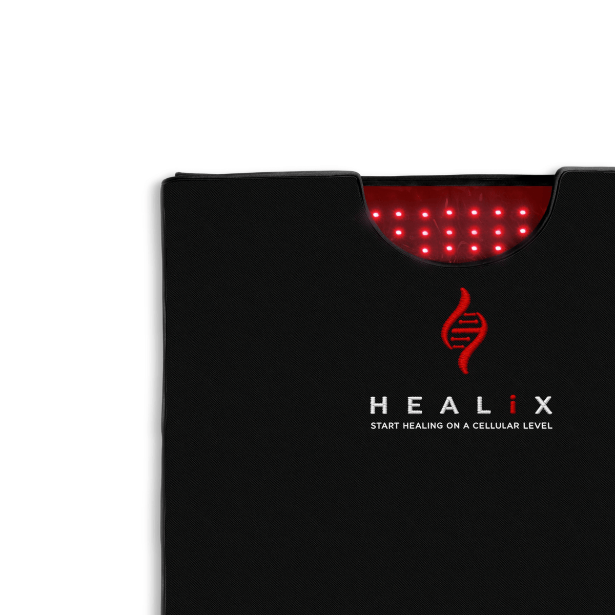 HEALiX Glow Pod folded with logo panel and lit red LED section