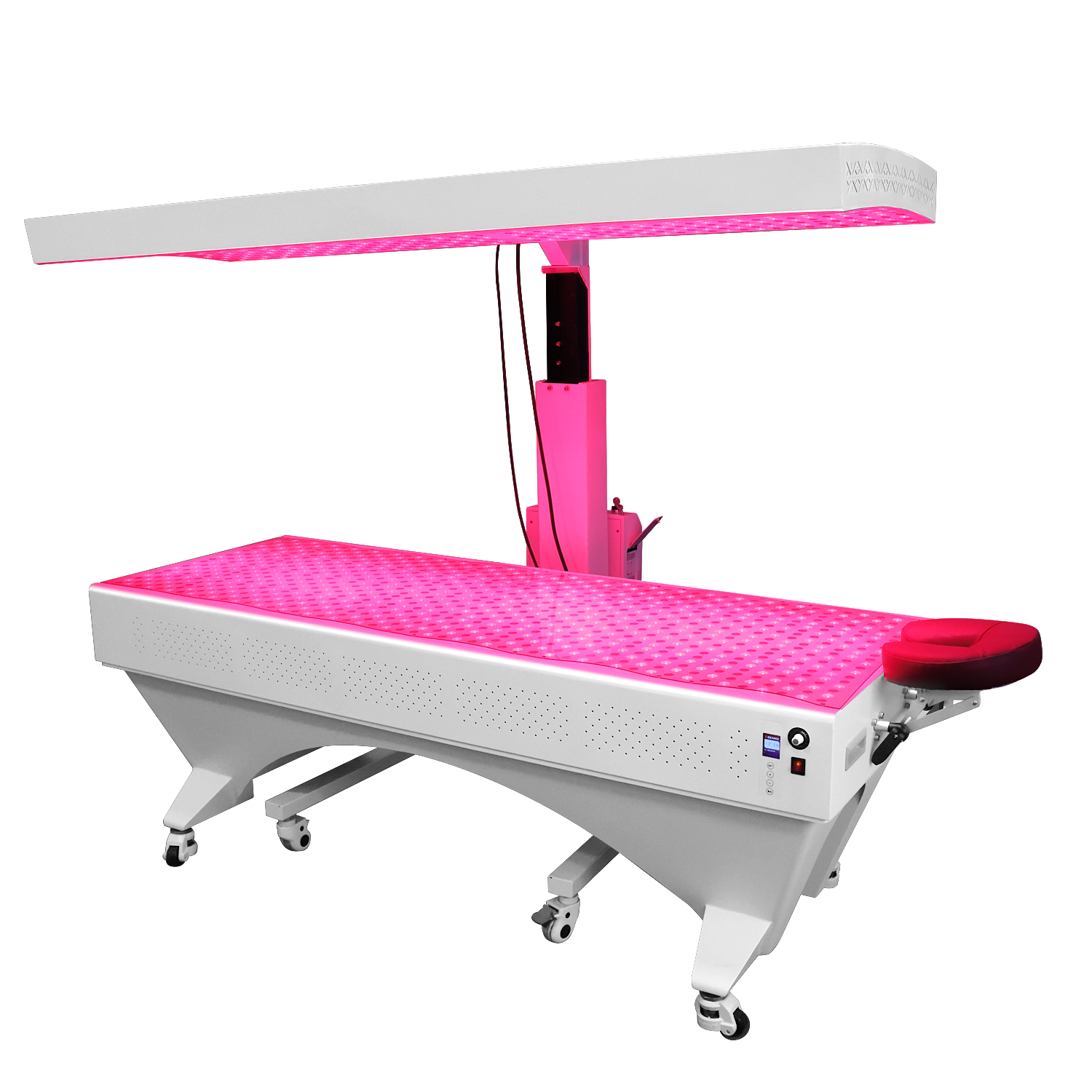 BioLight Adapt System angled view showing lit table, adjustable column, and red face cradle