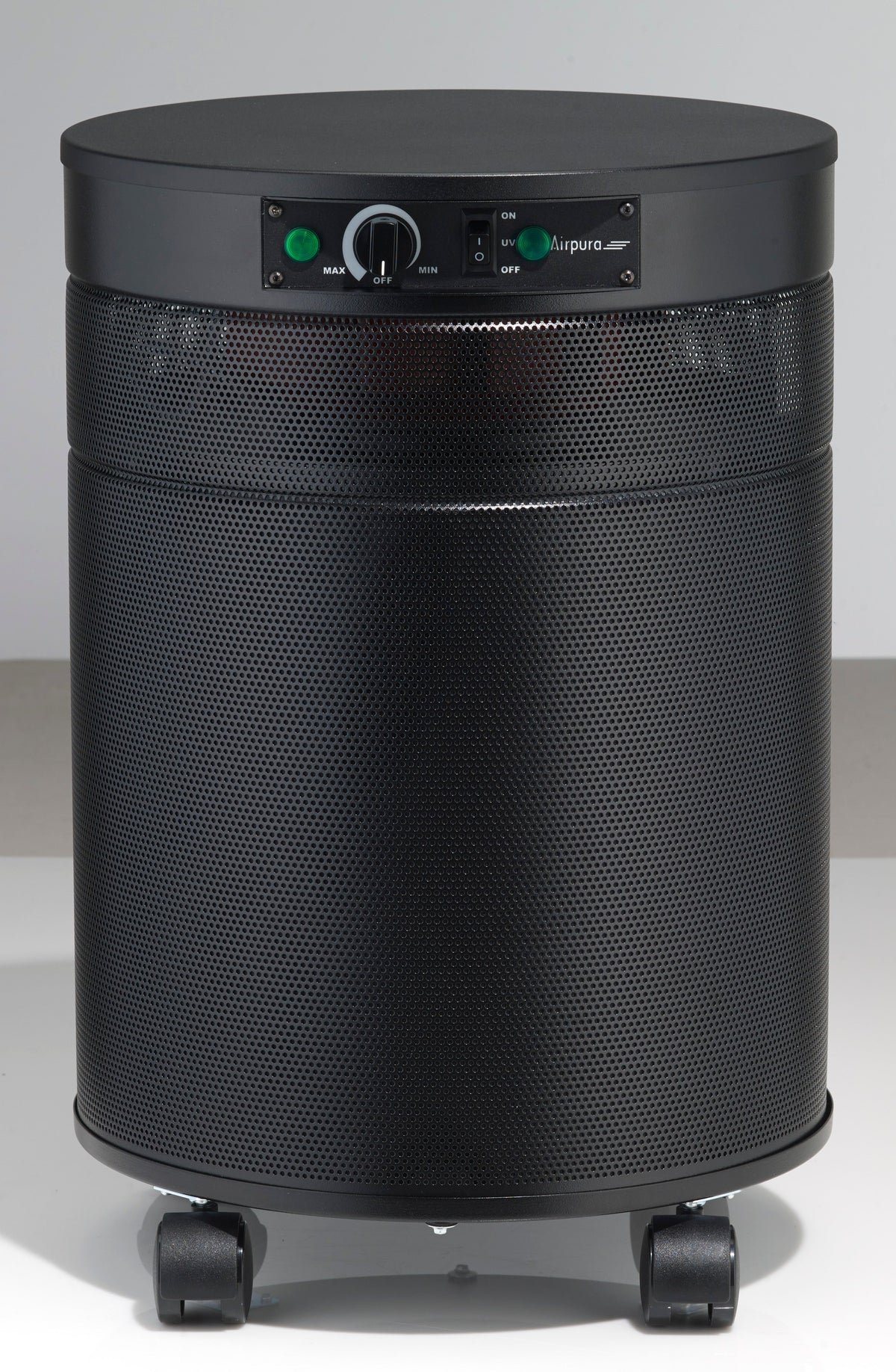 Airpura Microorganisms UV air purifier, black finish, front view