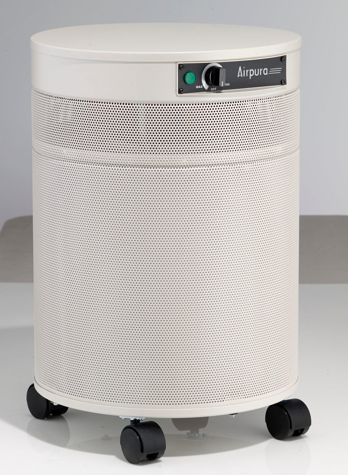 Airpura Odor-Free air purifier, cream finish, side view