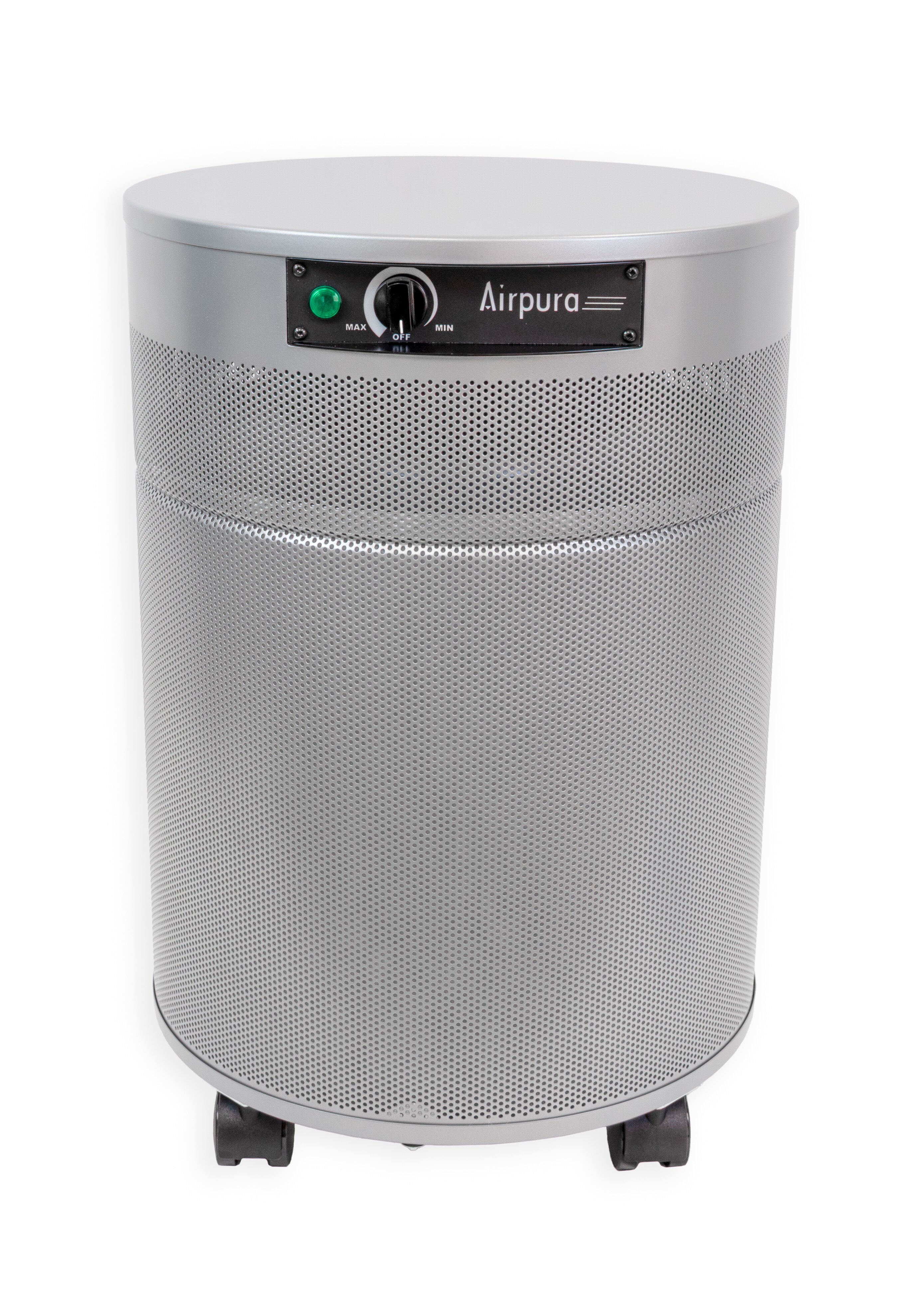 Airpura 600 series air purifier, Soft Silver finish, front view
