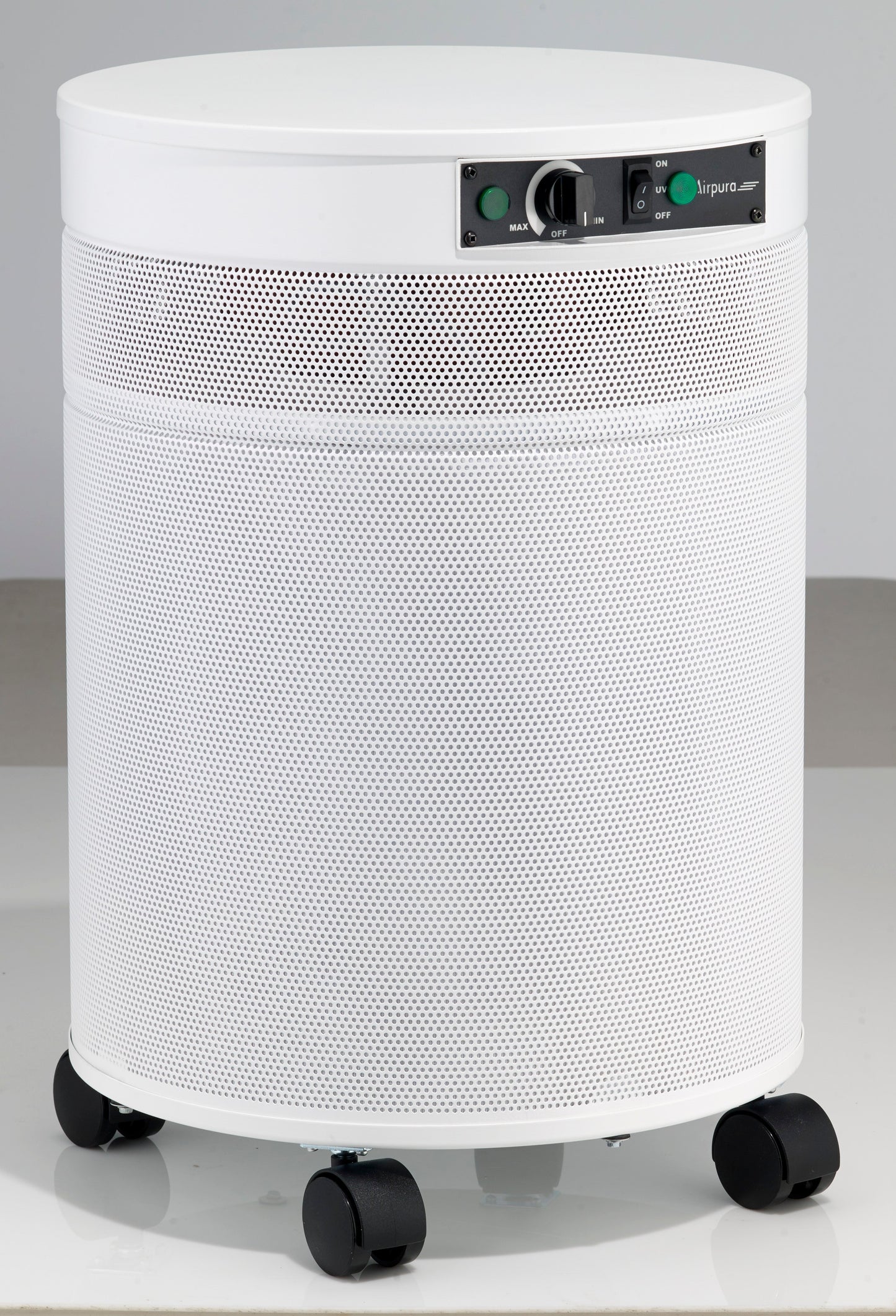 Airpura Microorganisms UV air purifier, white finish, side view