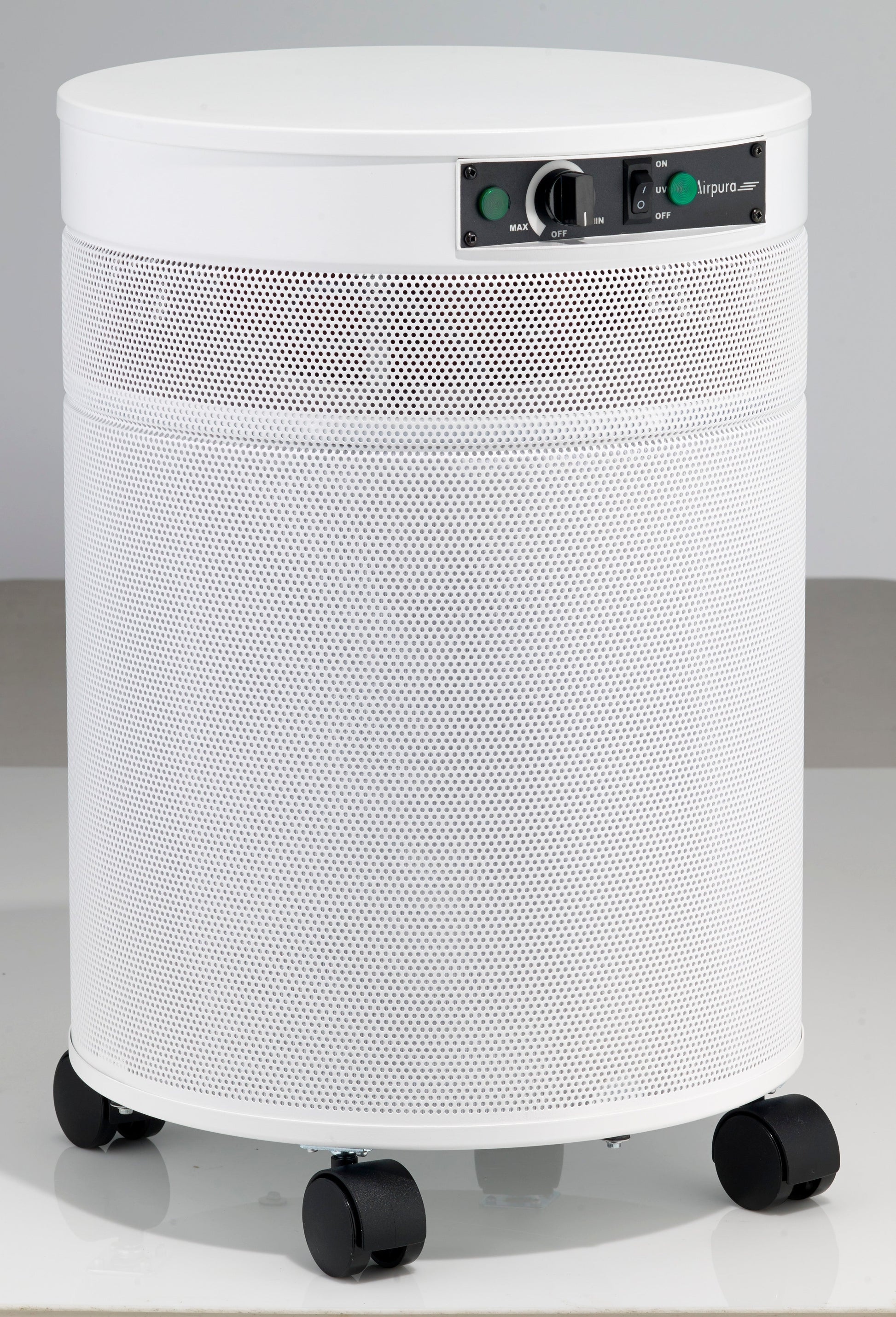 Airpura Microorganisms UV air purifier, white finish, side view