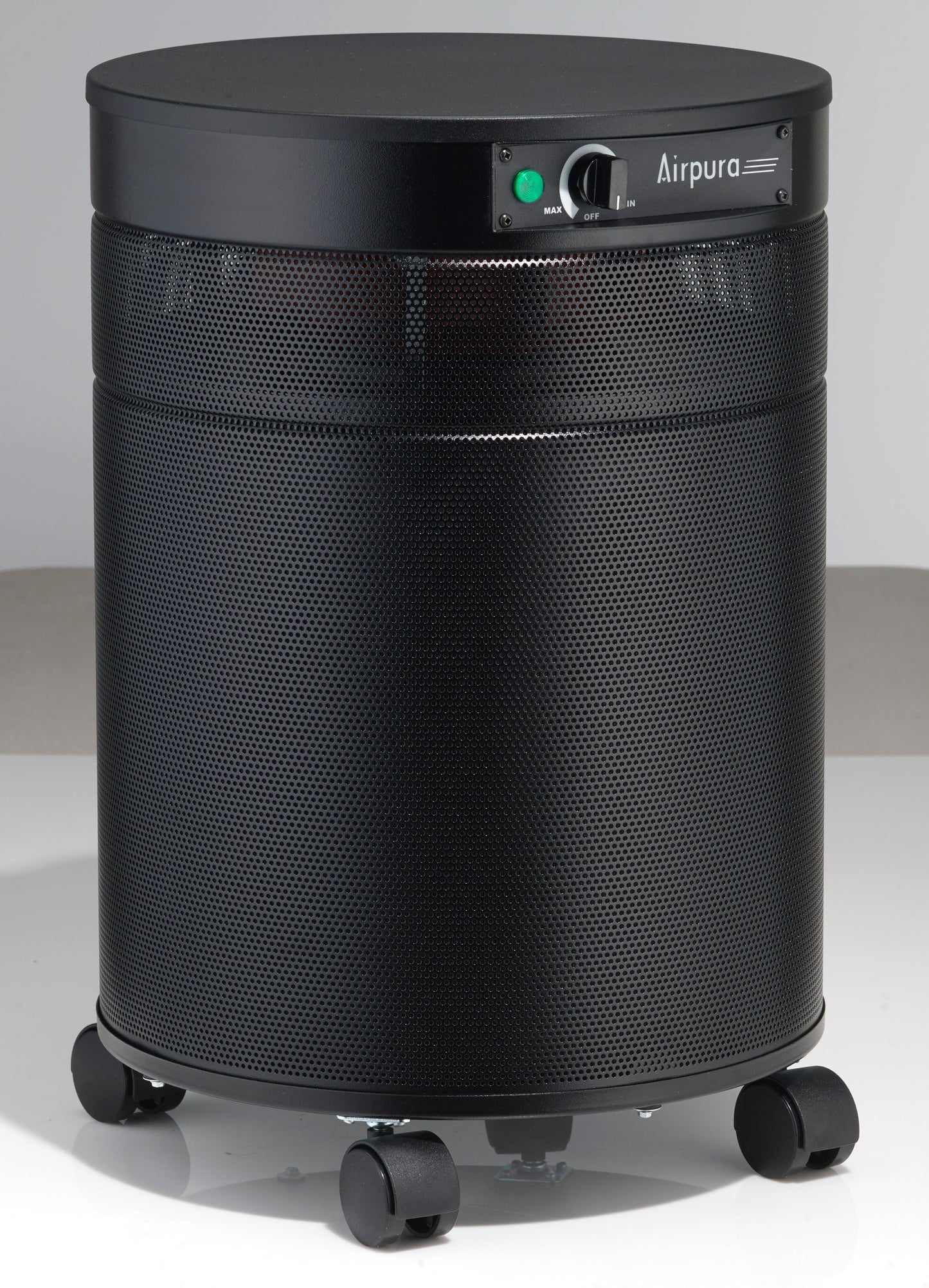 Airpura Healthcare air purifier, black finish, side view