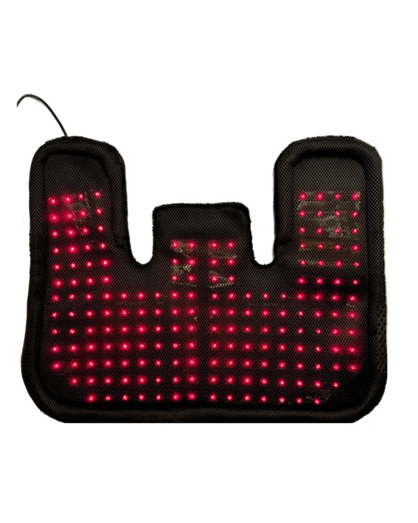 TheraPerfect Pad laid flat with its red and near infrared LEDs lit