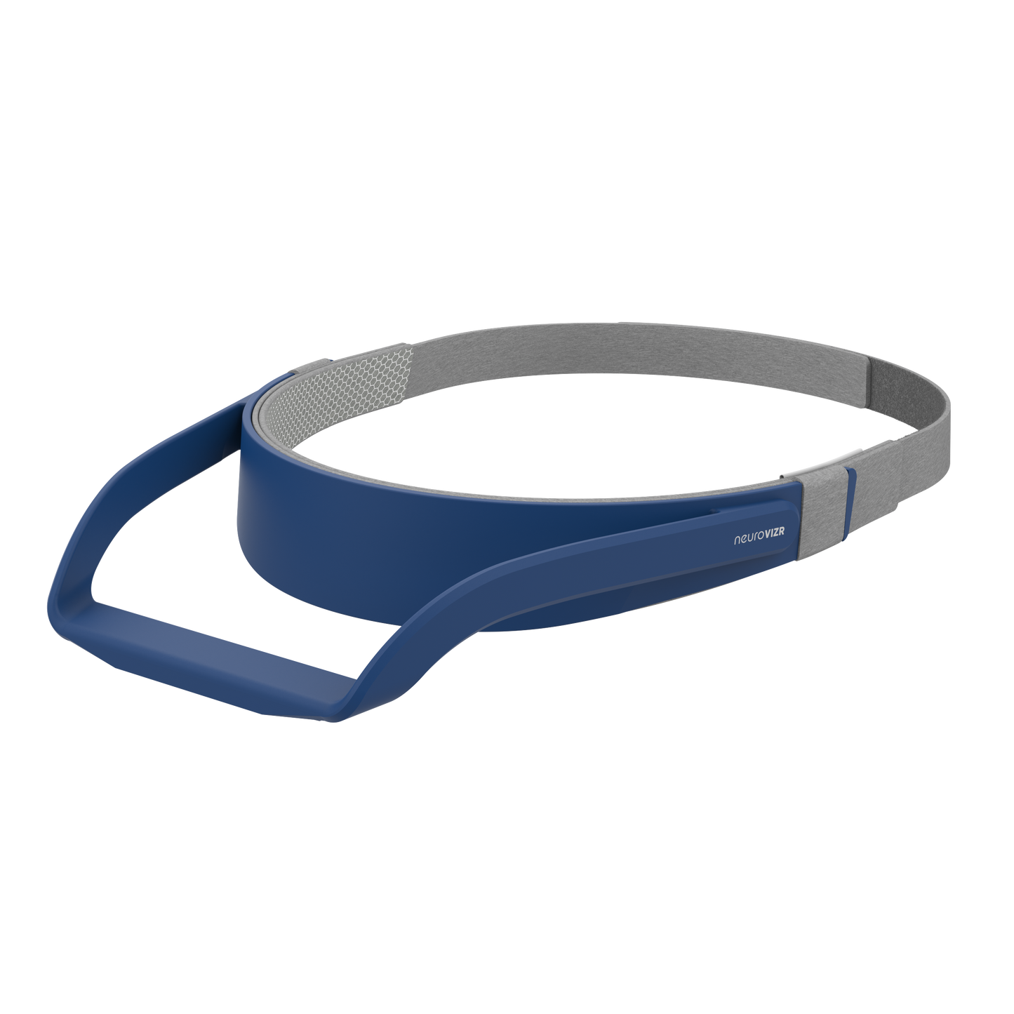NeuroVIZR Headgear side angle showing blue mount frame and strap