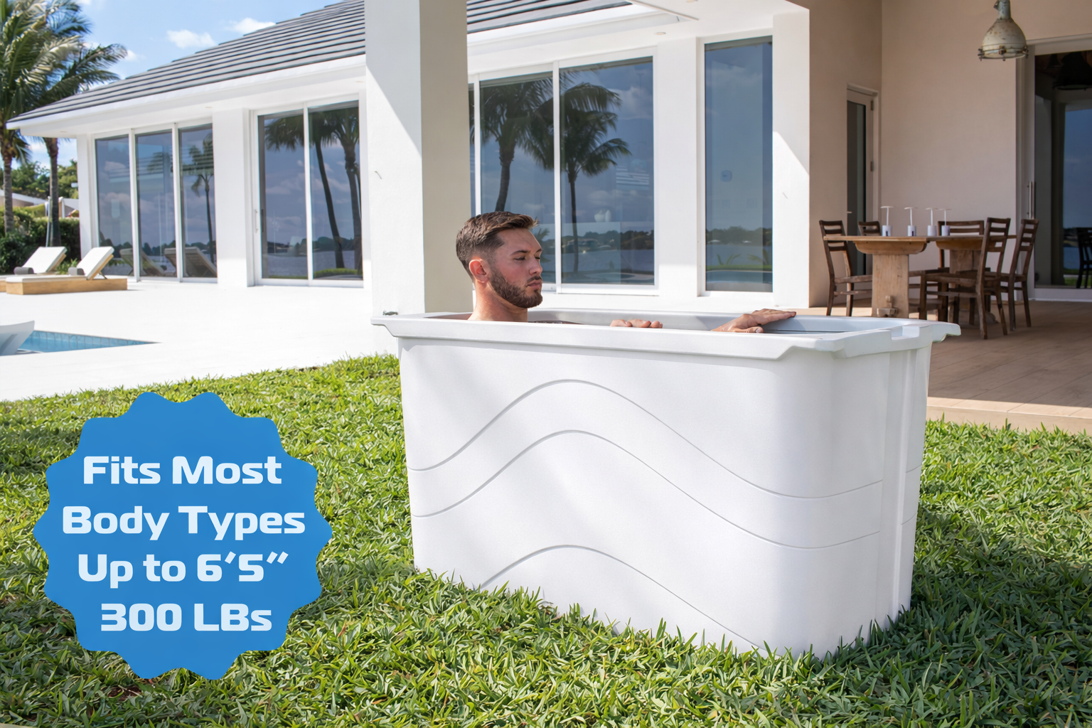 Frozin 400 white granite tub with a man seated, fits up to 6ft 5in #Color_White Granite