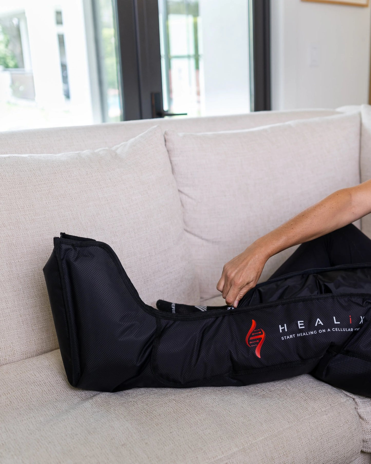 HEALiX Flow IPC compression boots in use