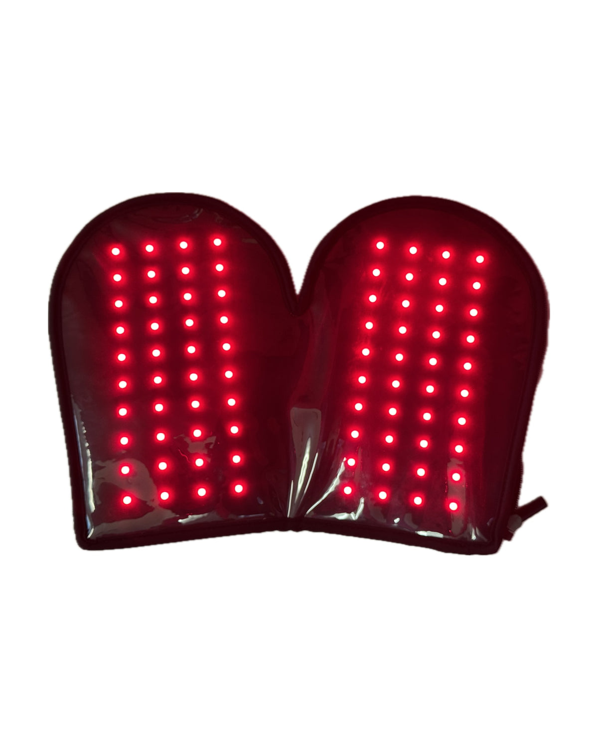 TheraGlove opened flat with red LEDs lit
