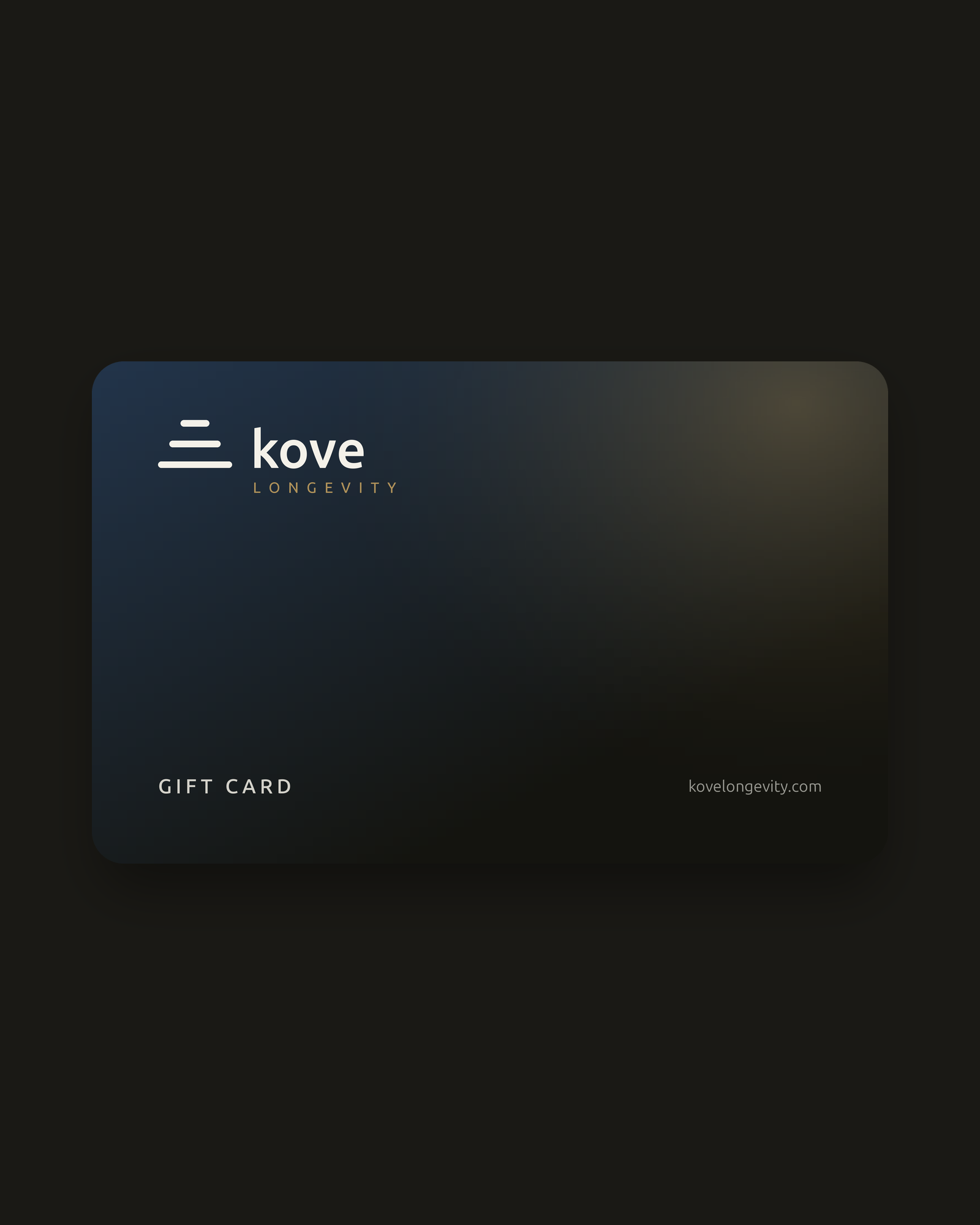 Kove Longevity gift card shown on a dark background