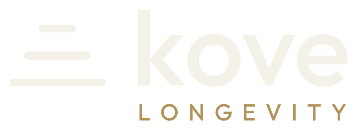 Kove Longevity header logo, light with gold descriptor