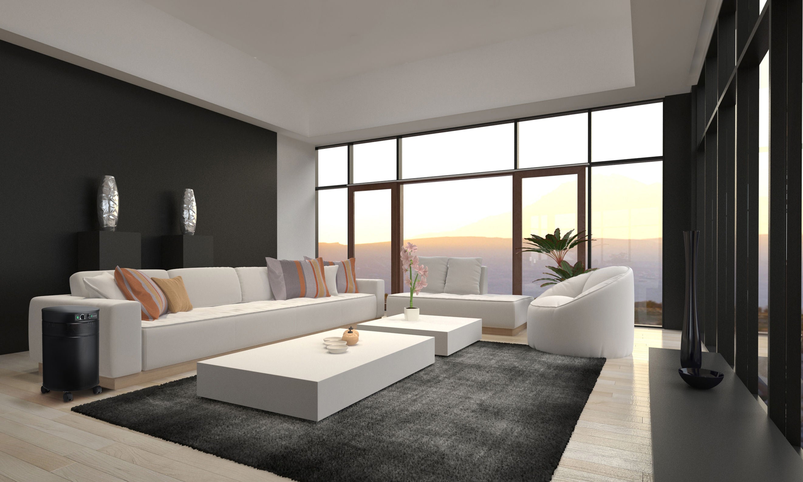 Airpura SuperGas S600 air purifier in a living room at sunset
