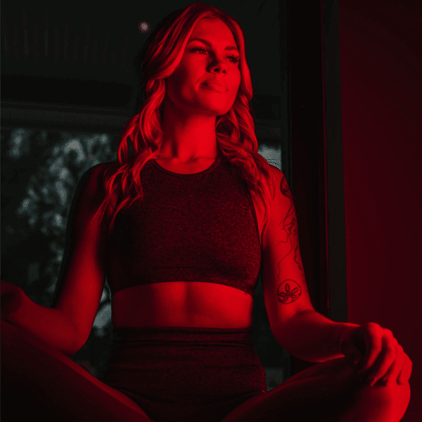 MitoMEGA 2.0 full body red light session, seated meditation in the glow