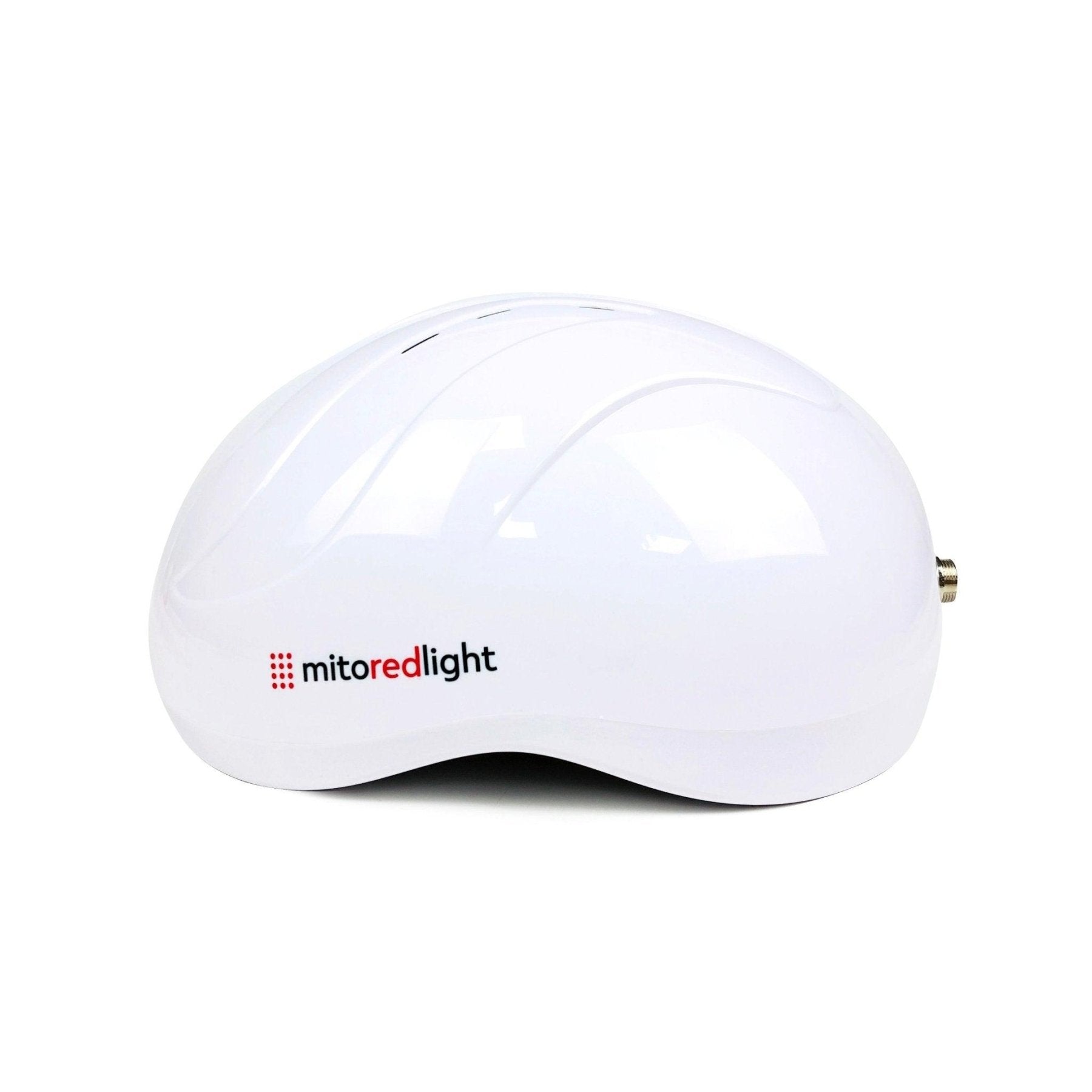 MitoMIND helmet side view, white shell with logo