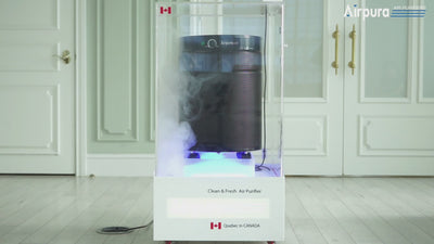 Airpura smoke test video: an Airpura purifier clearing a smoke-filled chamber