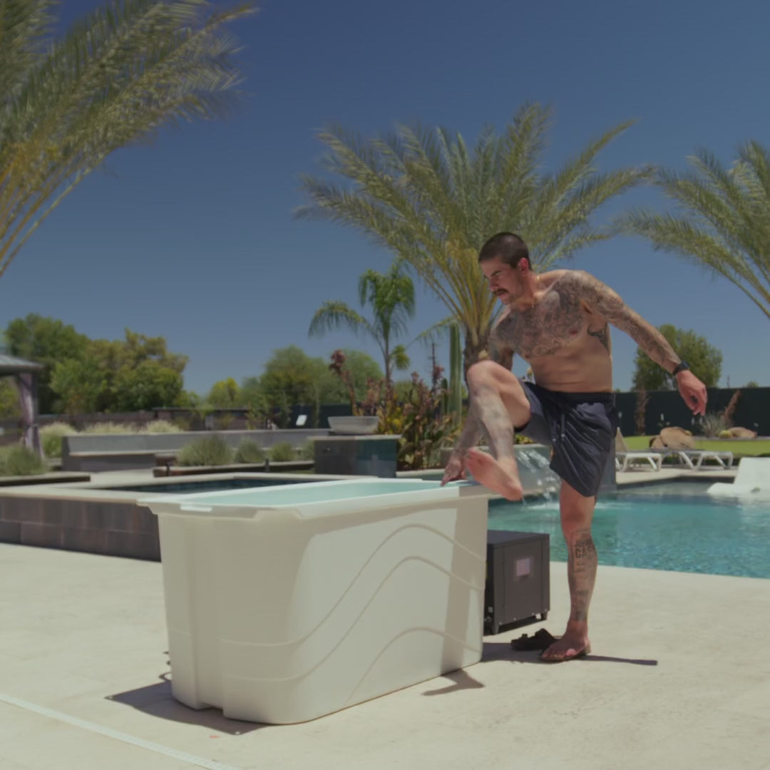 Stepping into the Frozin white granite cold plunge #Color_White Granite