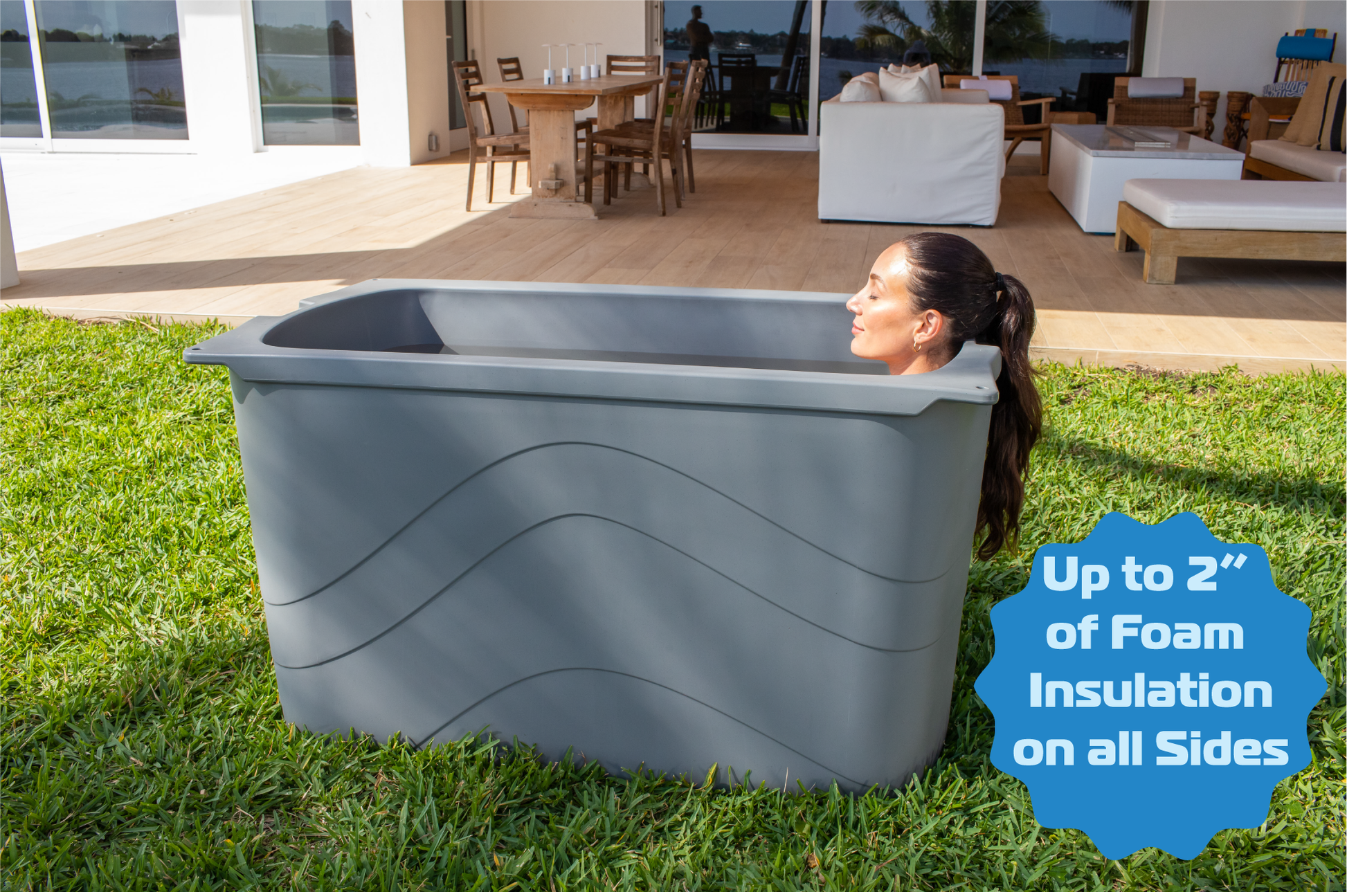 Frozin 400 grey granite tub side view, 2 inch foam insulation callout #Color_Grey Granite