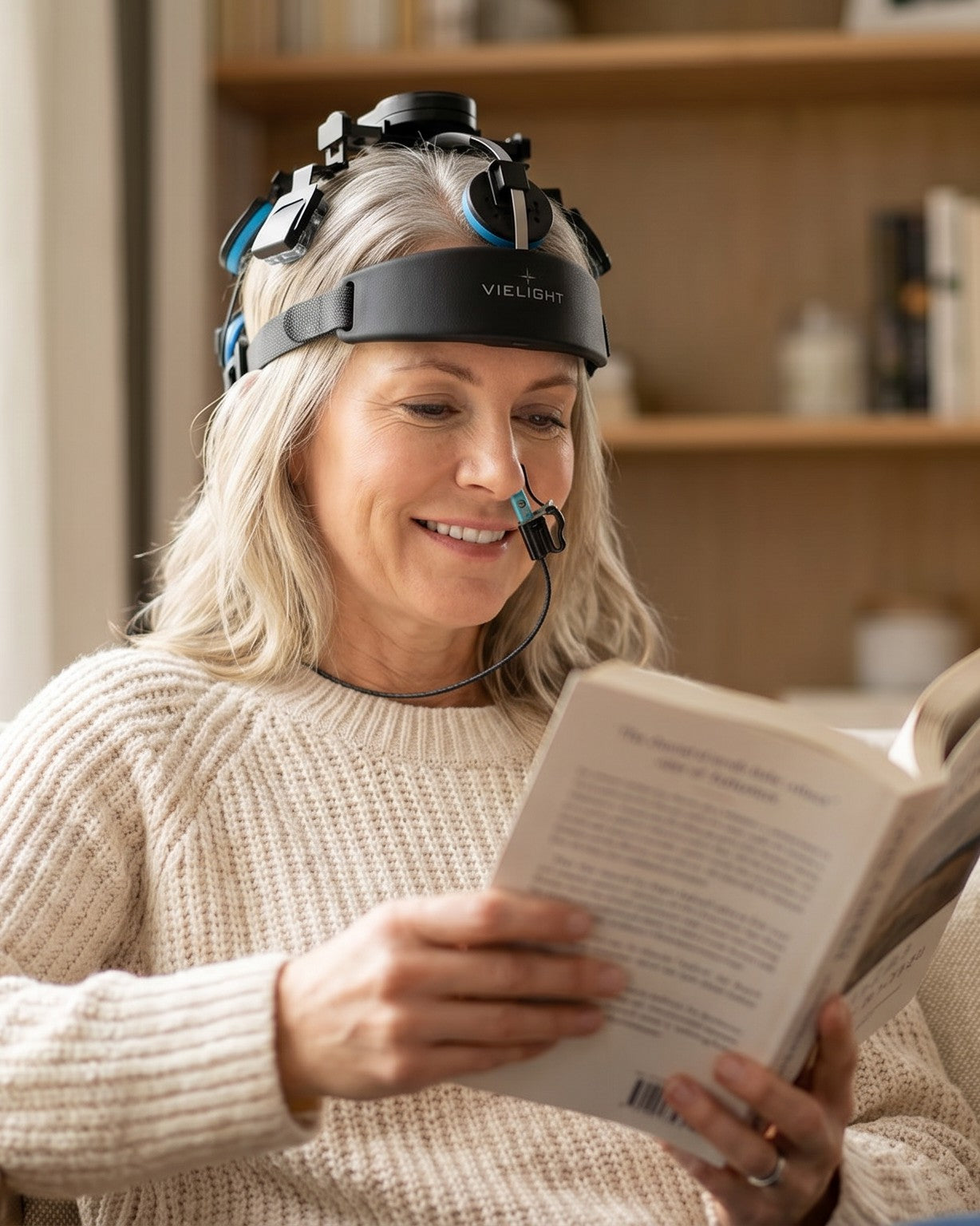 Reading at home while wearing the Vielight Neuro